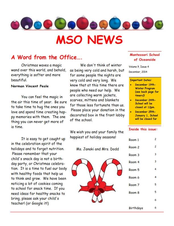 MSO December 2014 Newsletter. A Word from the Office
