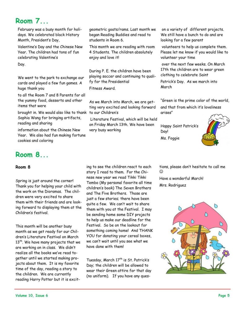 MSO March 2015 Newsletter. Room 7 and Room 8