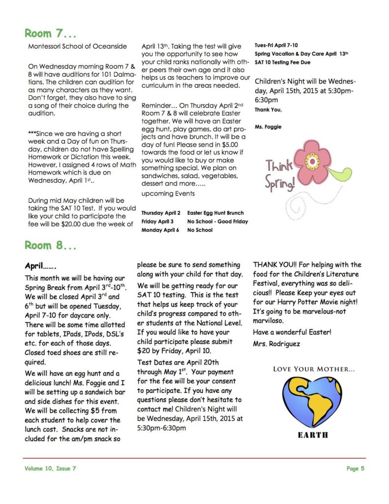MSO April 2015 Newsletter. Room 7 and Room 8