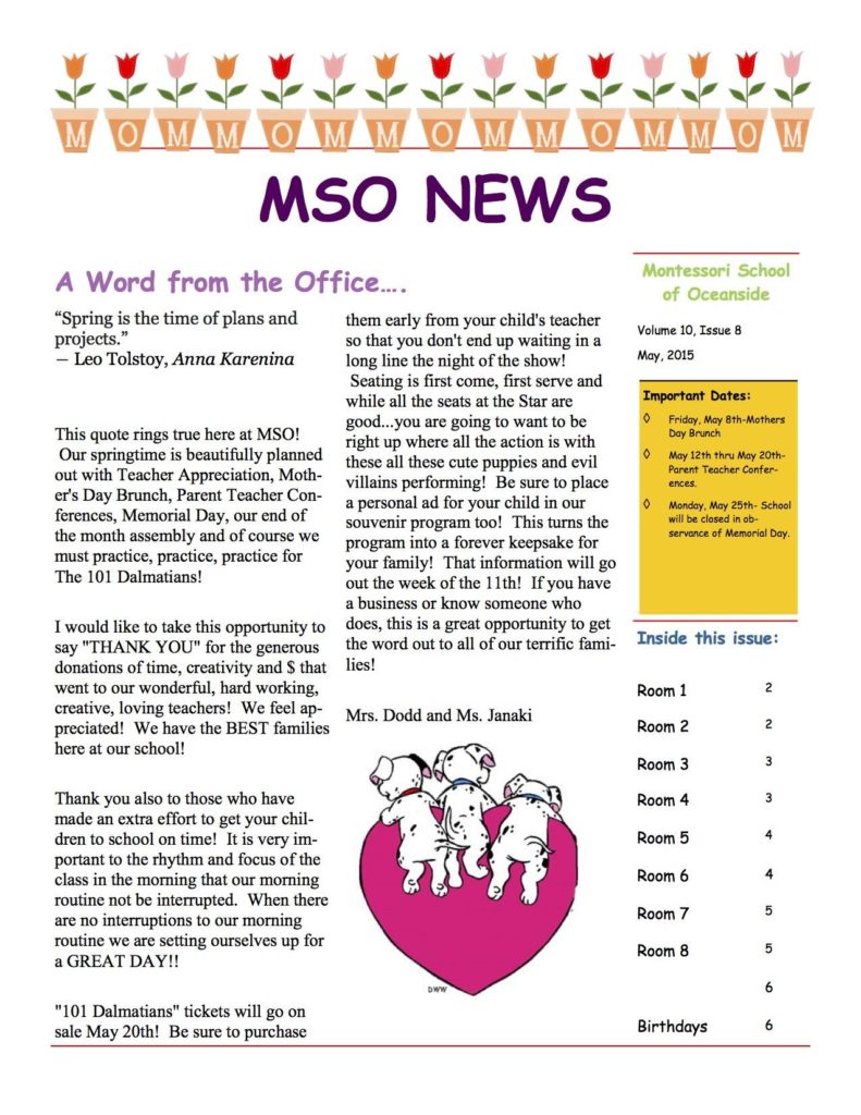 MSO May 2015 Newsletter. A Word from the Office