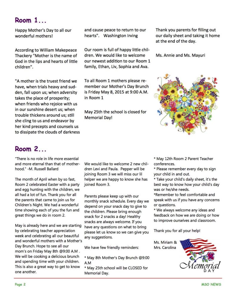 MSO May 2015 Newsletter. Room 1 and Room 2