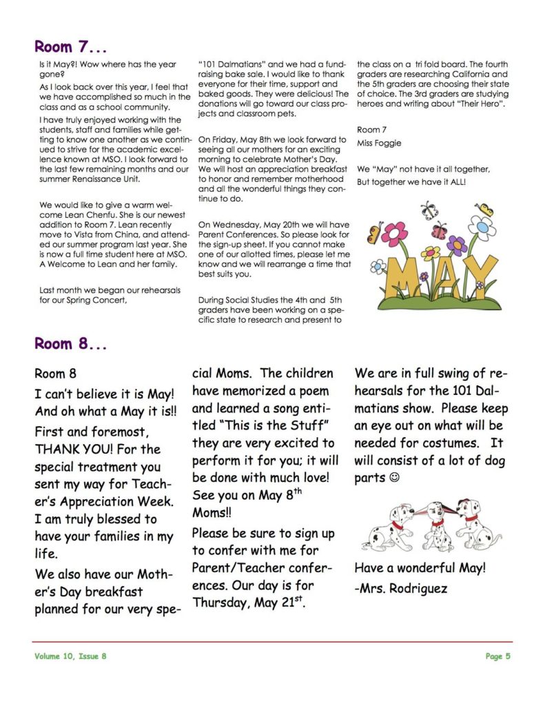 MSO May 2015 Newsletter. Room 7 and Room 8