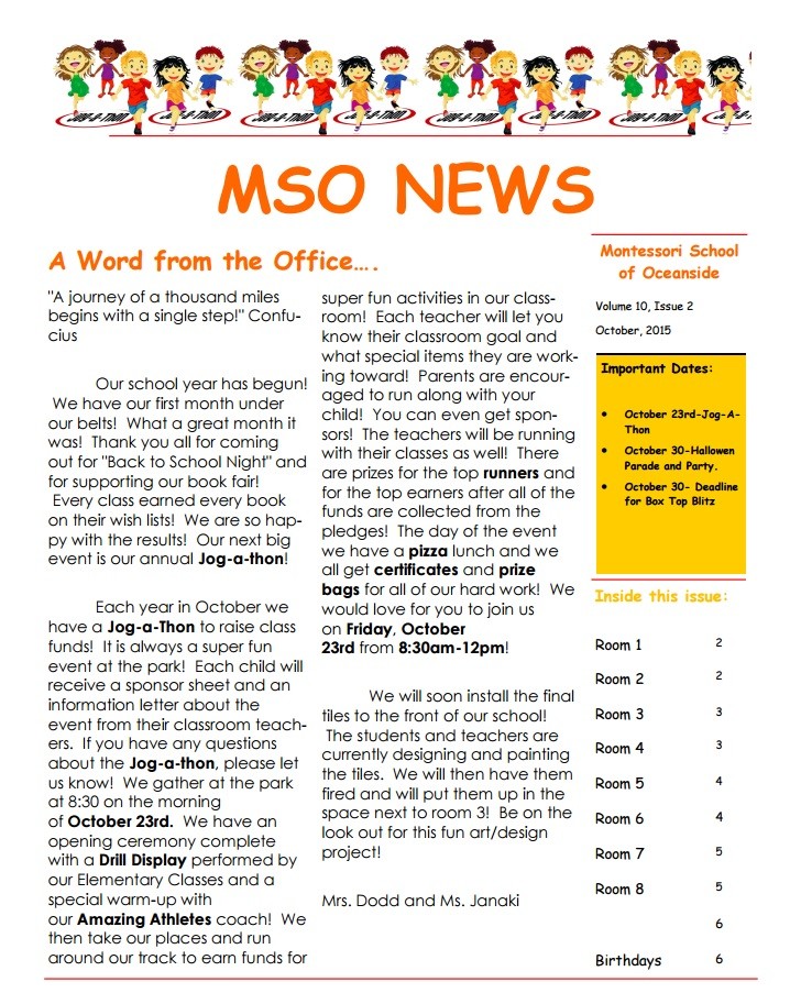 MSO October 2015 Newsletter. A Word from the Office