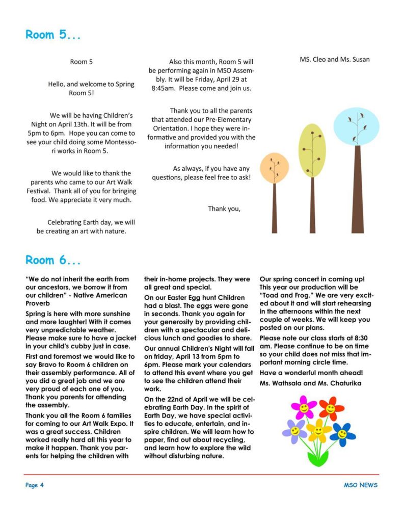 MSO April 2016 Newsletter. Room 5 and Room 6