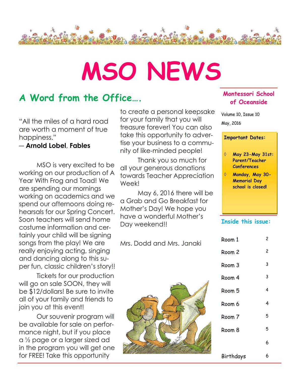 MSO May 2016 Newsletter | Montessori School of Oceanside