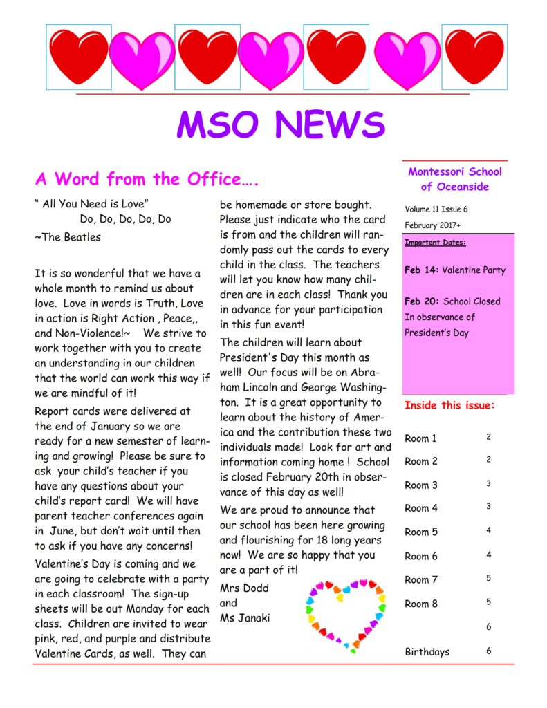 MSO February 2017 Newsletter. A Word from the Office
