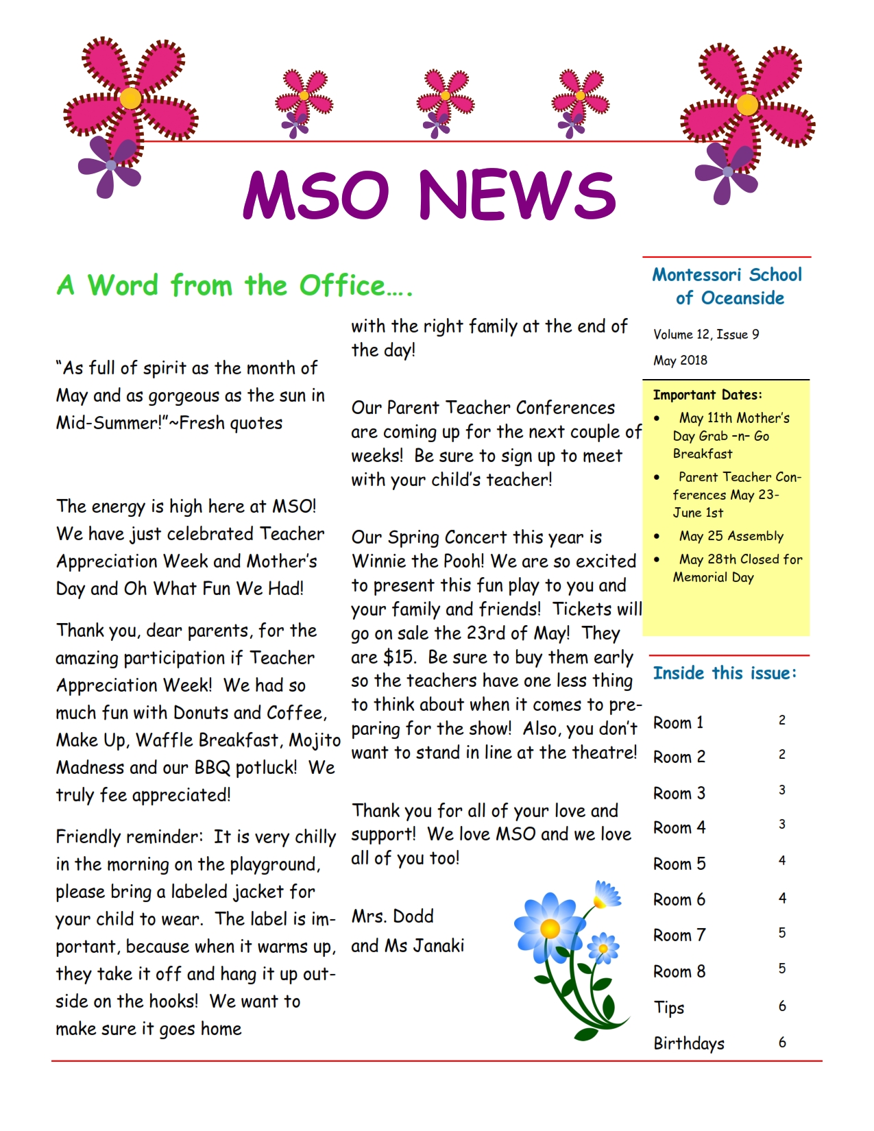 MSO May 2018 Newsletter. A Word from the Office