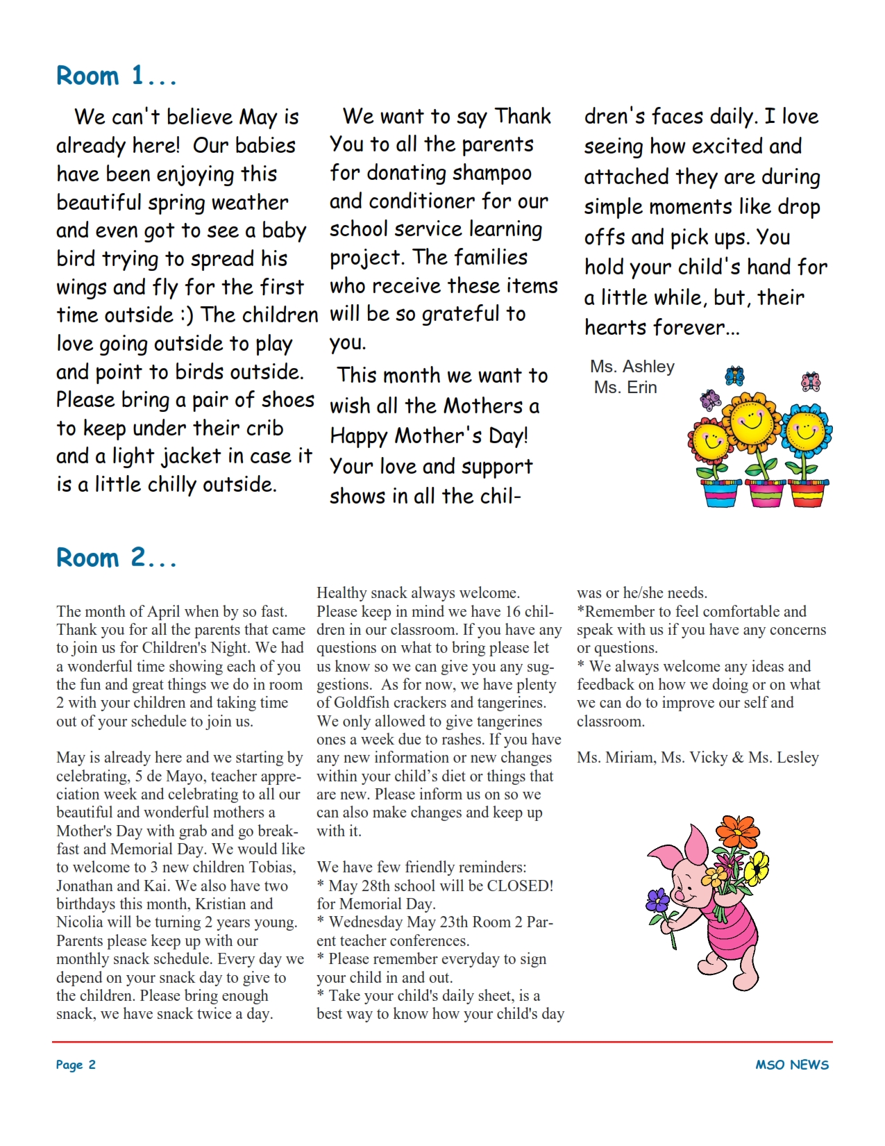 MSO May 2018 Newsletter. Room 1 and Room 2