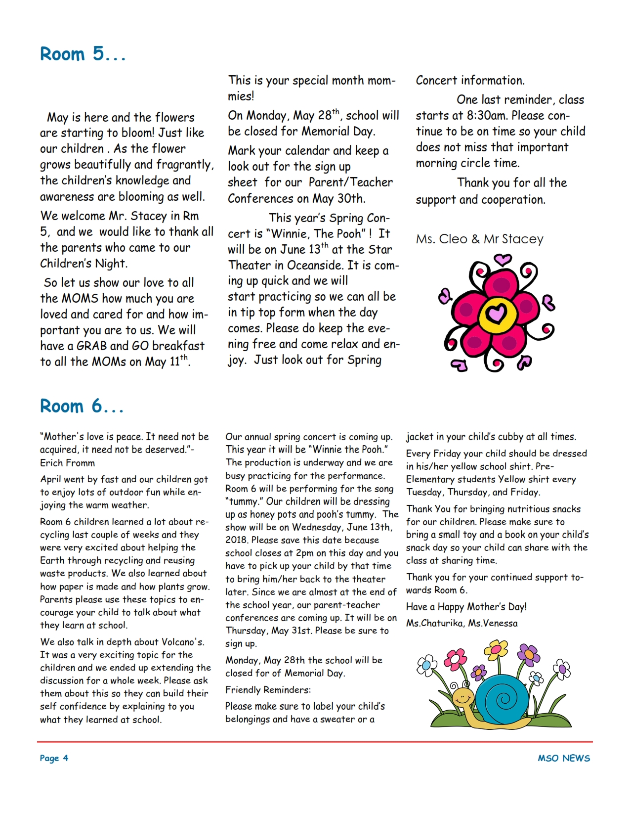 MSO May 2018 Newsletter. Room 5 and Room 6