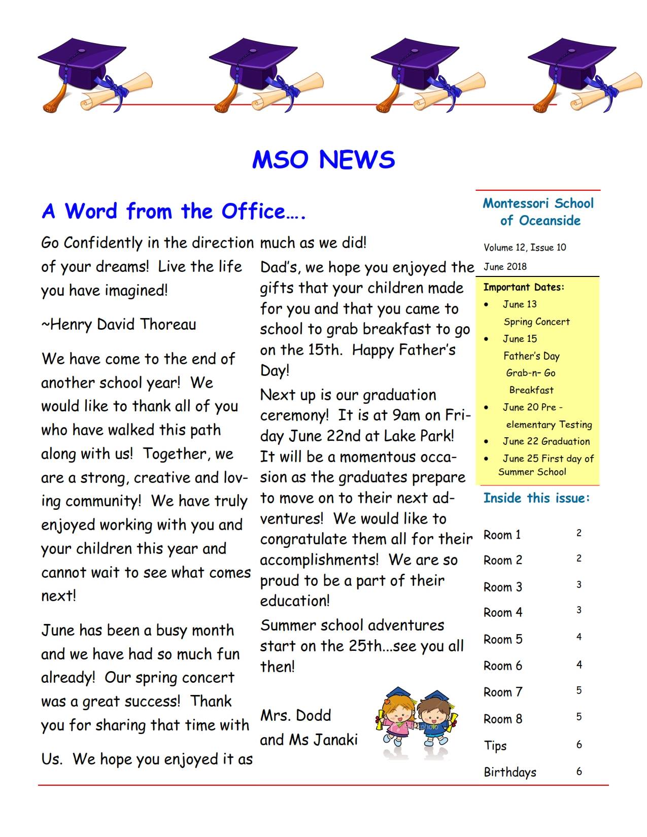 MSO June 2018 Newsletter. A Word from the Office